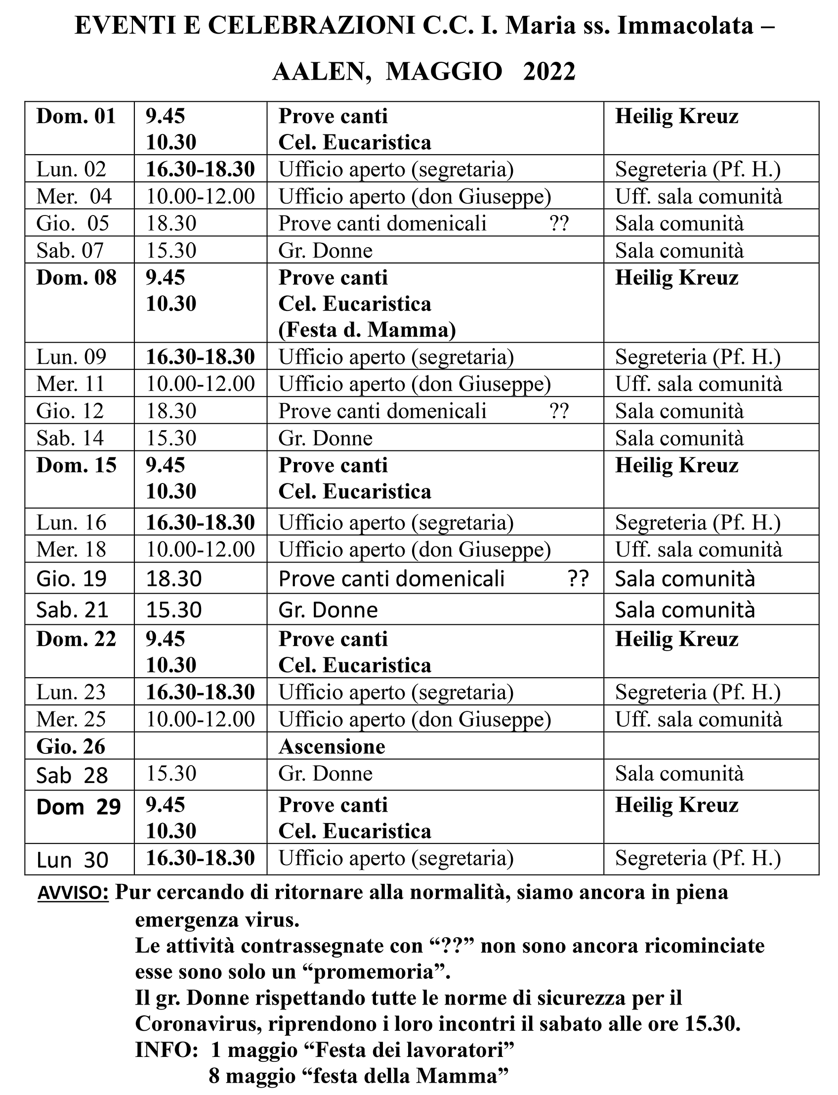 Calendario Maggio -A5