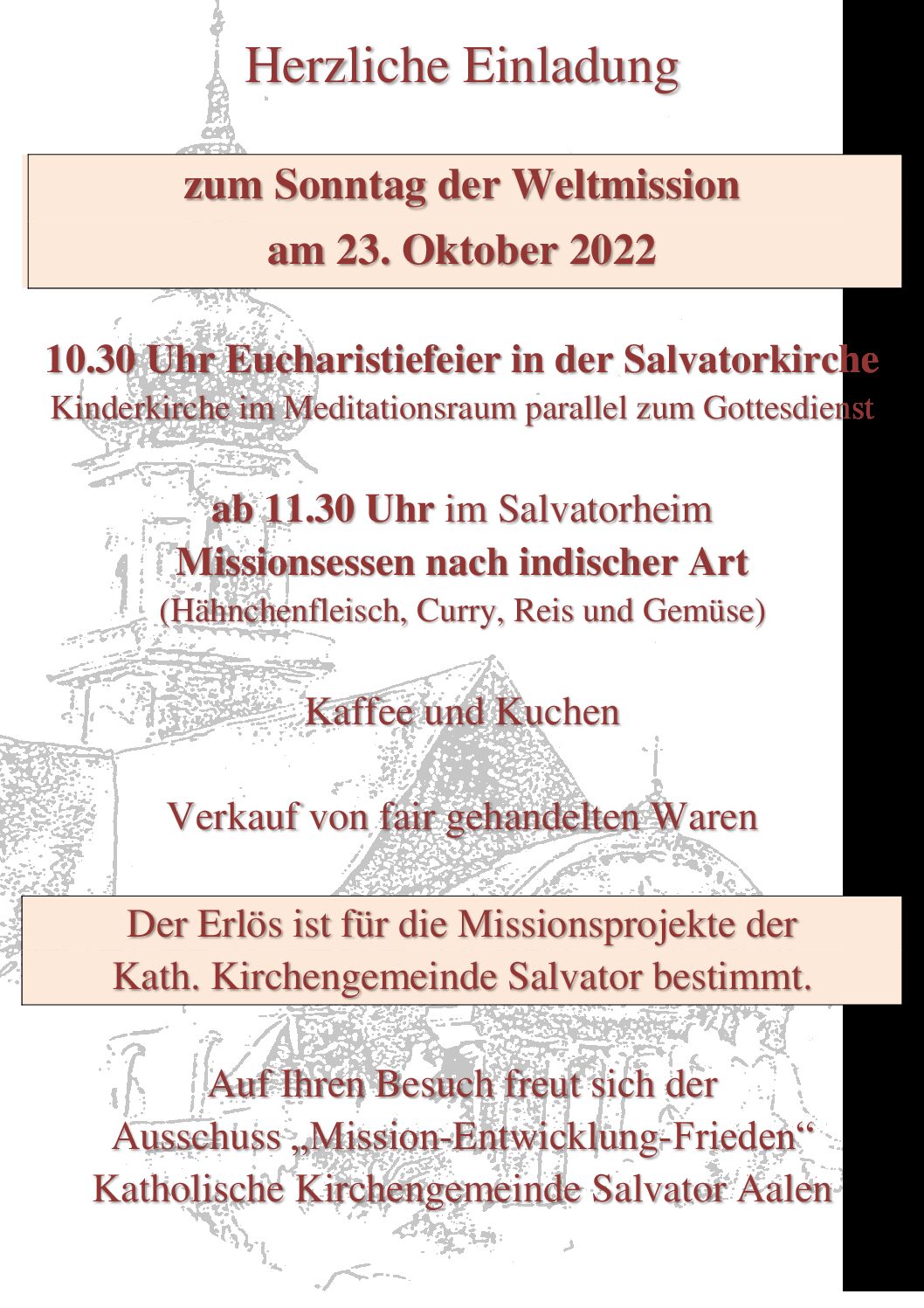 Weltmissionssonntag am 23. Oktober 2022  in der Salvatorgemeinde Aalen